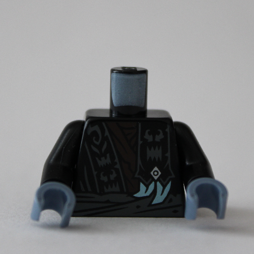 Torso, Ninja Robes, Dark Bluish Grey Signs, Sash, Dark brown Shirt print, Black Arms, Sand Blue Hands Schwarz