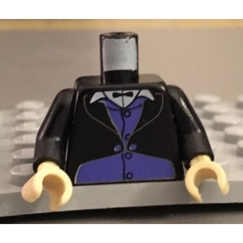 Torso Tuxedo Jacket over Purple Vest and Small Bow Tie Print (Goblin), Black Arms, Tan Hands Schwarz