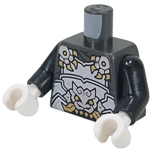 Torso, Silver Armor Plating, Wolff, Fold Fangs, Dark Red Asian Symbols on Back print, Black Arms, White Hands Perltitan