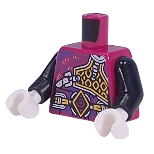 Torso, Silver/Bright Light Yellow Chest Armor, Silber Straps, Magenta Lines, Belt with Bright Light Yellow/Magenta Diamond Symbol print, Black Arms, White Hands Magenta