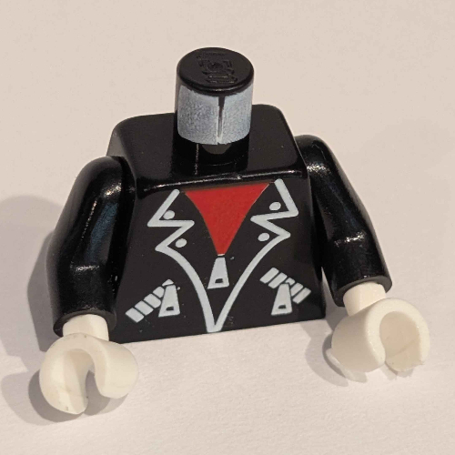 Torso, Jacket, White Zippers, Trim, Red Shirt print, Black Arms, White Hands Schwarz