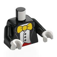 Torso, Jacket, White Shirt, Red Pants, Yellow Bow Tie (Mickey Mouse) print, Black Arms, White Hands Black