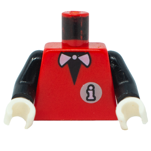 Torso Infomaniac with Bow Tie / LEGO Logo on Back Print, Black Arms, White Hands Rot