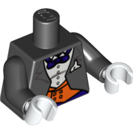 Torso Suit with Orange Vest, Purple Bow Tie Print, Black Arms, White Hands Schwarz