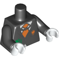 Torso Suit with Orange Tie and Cash in Pocket, Agents Villain Logo / Dollar Sign on Back Print, Black Arms, White Hands Schwarz
