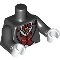 Torso Suit with Dark Red Vest and Bow Tie, Gold Chain and Medallion Print (Vampire), Black Arms, White Hands Schwarz