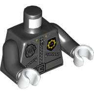 Torso Jacket with 3 Zippers, Minifig Head Police Badge, Radio and Belt Print, Black Arms, White Hands Schwarz