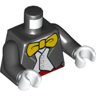 Torso Jacket Formal with White Vest, White Shirt and Large Yellow Bow Tie Print, Black Arms, White Hands Black
