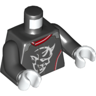 Torso Racing Jacket, Red and White Trim, White Demon Head Print, Black Arms, White Hands Black