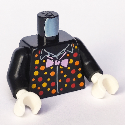 Torso Shirt, Orange and Yellow and Red Dots, Bright Pink Bow Tie Print, Black Arms, White Hands Black
