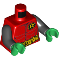 Torso Jumpsuit with 'R' Symbol, Muscles Outline and Utility Belt with Pockets Print, Black Arms, Green Hands Rot