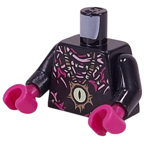 Torso, Yellowish Green Eye Pendant on Nougat Necklace, Magenta and Pink Tentacles print, Black Arms, Magenta Hands Schwarz