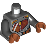 Torso Armor with Dark Red and Dark Orange Plates, Mandalorian Utility Belt Print (Sabine Wren), Black Arms, Dark Orange Hands Dark Bluish Gray