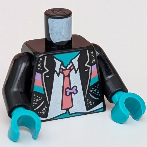 Torso Jacket, White Shirt, Coral Tie with Lavender Bone, Glitter print, Black Arms, Dark Turquoise Hands Black