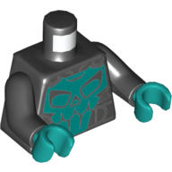 Torso Racing Jacket, Body Armor with Dark Turquoise Skull Print, Black Arms, Dark Turquoise Hands Schwarz