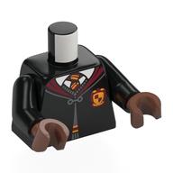 Torso Robe with Clasp, Dark Red Collar, White Shirt, Red and Yellow Tie, Gryffindor Crest print, Black Arms, Medium Brown Hands Black