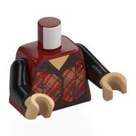 Torso, Nougat Buttoned Shirt, Red Streaks, Black Collar print, Black Arms, Warm Tan Hands Dark Red