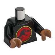 Torso, Jurassic Park Symbol, Black Dino on Red Field, Yellow Circle print, Black Arms, Sienna Brown Hands Schwarz