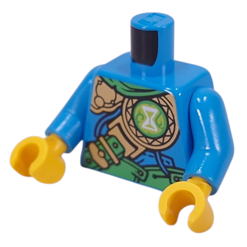 Torso, Green Strap, Gold Armor, White Hourglass on Lime Circle print, Dark Azure Arms, Yellow Hands Dunkelazur