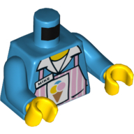 Torso Pink Apron with White Stripes with Ice Cream Cone and 'MIKE' Name Tag Print, Dark Azure Arms, Yellow Hands Dunkelazur