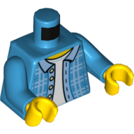 Torso Plaid Shirt, Open with White Undershirt Print, Dark Azure Arms, Yellow Hands Dark Azure