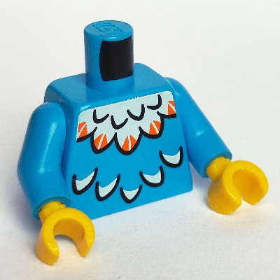 Torso, White and Orange Feather Print, Dark Azure Arms, Yellow Hands Dark Azure