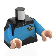 Torso, Silver Starfleet Insignia, Dark Azure Panel (Starfleet Uniform) print, Dark Azure Arms, Light Nougat Hands Black