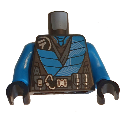 Torso Robe, Dark Azure Trim, Dark Grey Utility Belt Print (Nya), Dark Azure Arms, Black Hands Pearl Titanium