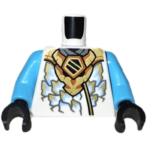 Torso, Ninja Robe Gold/Medium Azure Scales, Gold Dragon print, Dark Azure Arms, Black Hands White