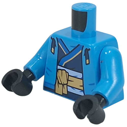 Torso, Hoody over Dark Blue Ninja Robes, Blue/Gold Trim, Sash print, Dark Azure Arms, Black Hands Dunkelazur