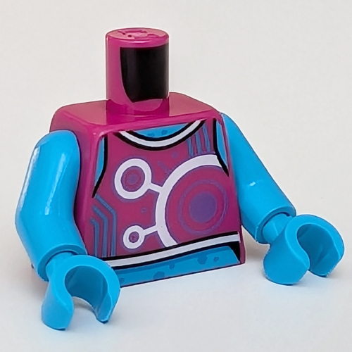 Torso Vest, White Circles and Lines, Dark Azure Skin print, Dark Azure Arms and Hands Magenta