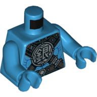 Torso Muscles with Armor Collar and Black Cross Straps with Round Emblem Print, Dark Azure Arms and Hands Dark Azure