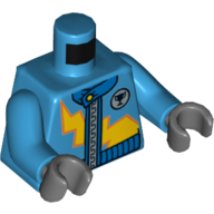 Torso Racing Suit with Stylized Lightning Bolt and Zipper Print, Dark Azure, Dark Bluish Gray Hands Dunkelazur