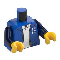 Torso, Jacket, Zipper, Dots (LEGO Designer Logo), White Shirt print, Dark Blue Arms, Yellow Hands Blau