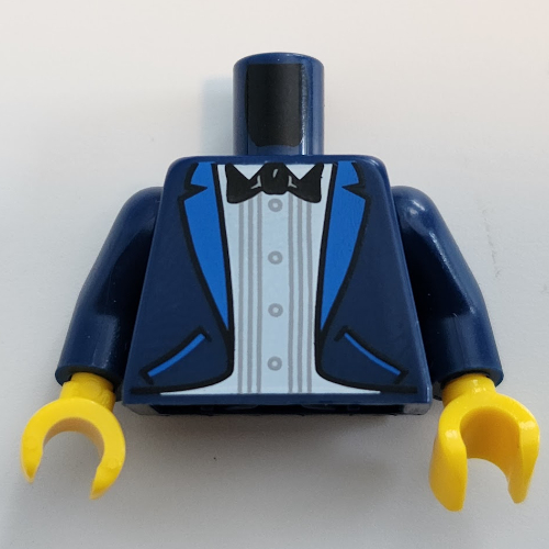 Torso Jacket, White Shirt, Black Bow Tie print, with Dark Blue Arms and Yellow Hands Dark Blue