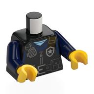 Torso Police Vest, Utility Belt, Silver Police Badge, Radio print, Dark Blue Arms, Yellow Hands Black