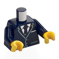 Torso, Pilot Uniform, Metallic Light Blue Trim, Dark Blue Tie, White Shirt print, Dark Blue Arms, Yellow Hands Dark Blue