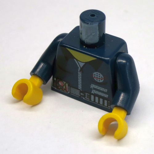 Torso Shirt with Alpha Team Logo, Zipper, Utility Belt and Gauge Print, Dark Blue Arms, Yellow Hands Dunkelblau
