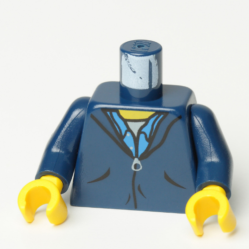 Torso Jacket with Zipper and Blue Shirt Collar Print, Dark Blue Arms, Yellow Hands Dunkelblau