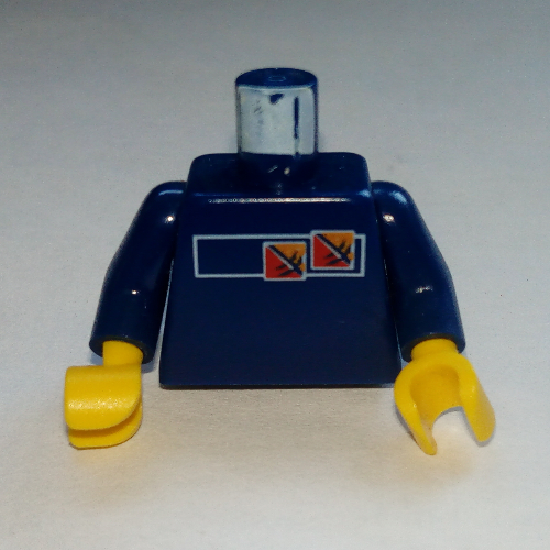 Torso Gravity Games with Red and Orange Logos Print, Dark Blue Arms, Yellow Hands Dunkelblau