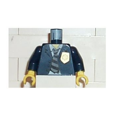 Torso Police Suit with Gold Badge and Striped Tie Print, Dark Blue Arms, Yellow Hands Dark Blue