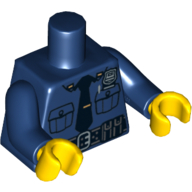 Torso Police Shirt with Silver Badge, Pockets, Pen, Black Tie and Belt Print, Dark Blue Arms, Yellow Hands Dark Blue