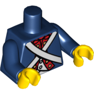 Torso Soldier Coat with White Crossed Belts and Red Placket with Gold Buttons Print, Dark Blue Arms, Yellow Hands Dark Blue