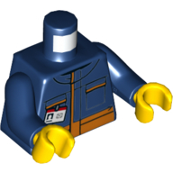 Torso Jacket with Orange Stripe, Pockets, Name Tag Print, Dark Blue Arms, Yellow Hands Dark Blue