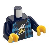 Torso Plaid Shirt, Black Undershirt with Peeled Banana Print, Dark Blue Arms, Yellow Hands Dunkelblau