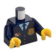 Torso Jacket with Gold Police Badge and Buttons, Bright Light Blue Shirt with Tie Print, Dark Blue Arms, Yellow Hands Dark Blue