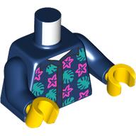 Torso, Hawaiian Shirt, Dark Pink Stars, Sand Green Leaves print, Dark Blue Arms, Yellow Hands Dark Blue