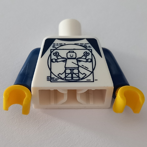 Torso Shirt with Dark Blue Vitruvian Minifigure Print, Dark Blue Arms, Yellow Hands White
