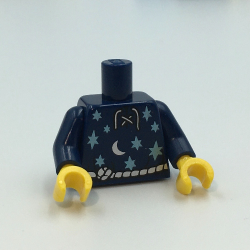Torso Shirt, Lace-up with Moon and Stars and Silver Rope Belt Print, Dark Blue Arms, Yellow Hands Dunkelblau