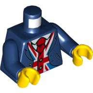 Torso Jacket over Vest with Union Jack and Red Tie Print, Dark Blue Arms, Yellow Hands Dark Blue
